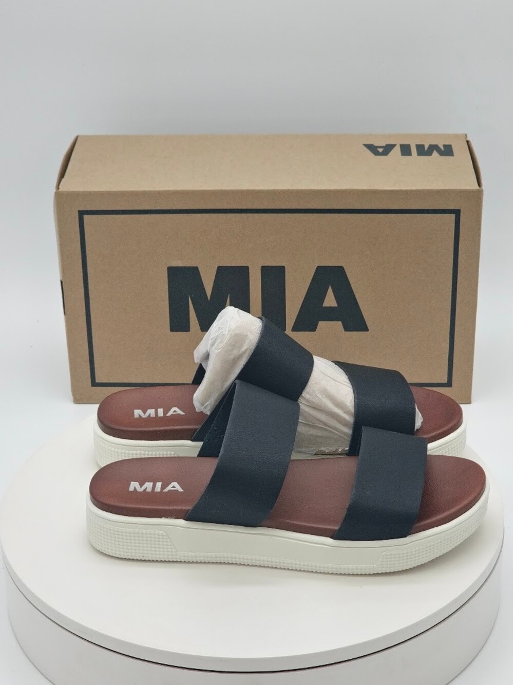 MIA Saige Black Double Strap Platform Slide Sandals Women’s Size 7 - Picture 2 of 11
